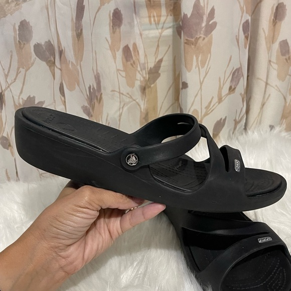 ✨CROC PATRICIA BLACK SLIDE SANDALS SLIPPERS SHOES SZ 11 GREAT CONDITION! - Picture 3 of 5